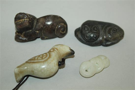 Four Chinese jade carvings, 19th/20th century or earlier, 5.2 and 5.5cm